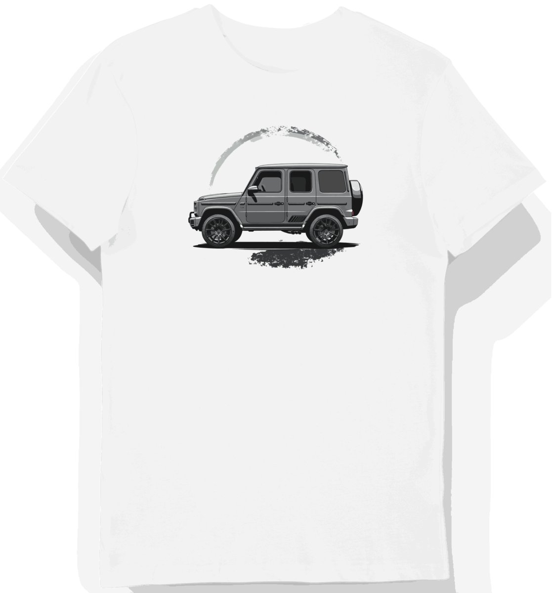 Koszulka męska biała z eleganckim motywem SUV-a Mercedes 3XL