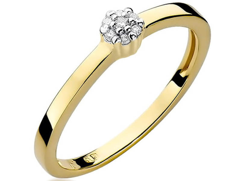 Zaręczynowy złoty pierścionek 585 ozdobiony diamentami 14 KT