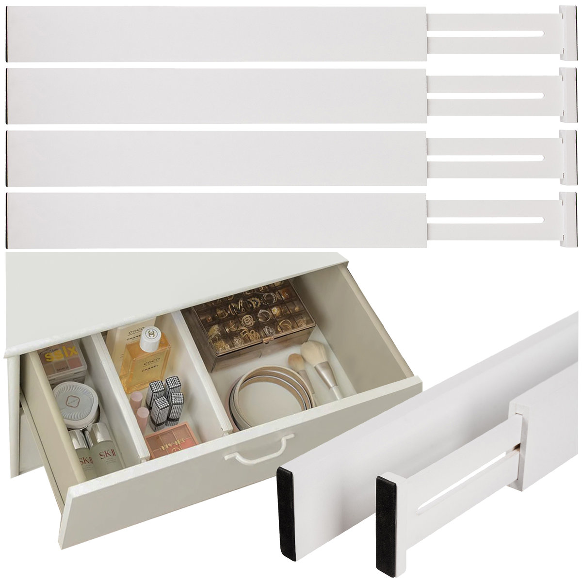 Organizer do Szuflady Seprator Szuflad Regulowana Przegroda Bambus Biały x4 RUHHY