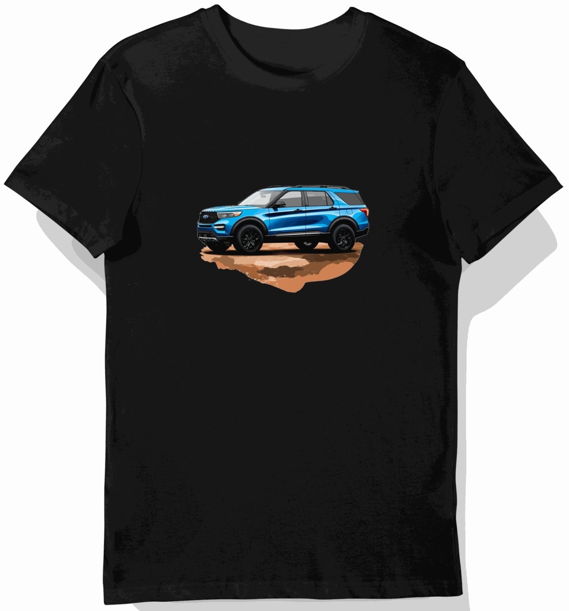 Koszulka męska czarna z artystycznym SUV-em Forda Explorer L