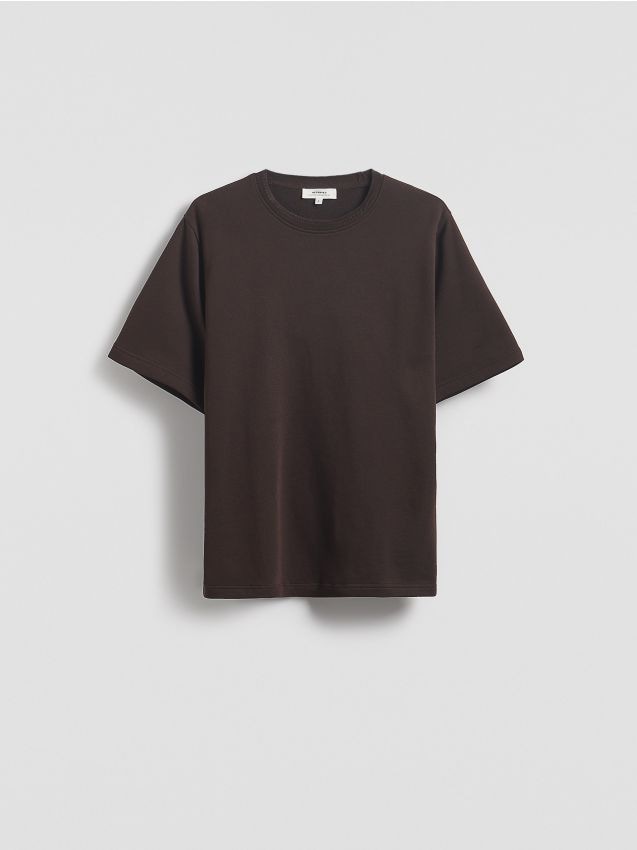 Reserved - Bawełniany t-shirt regular - ciemnobrązowy