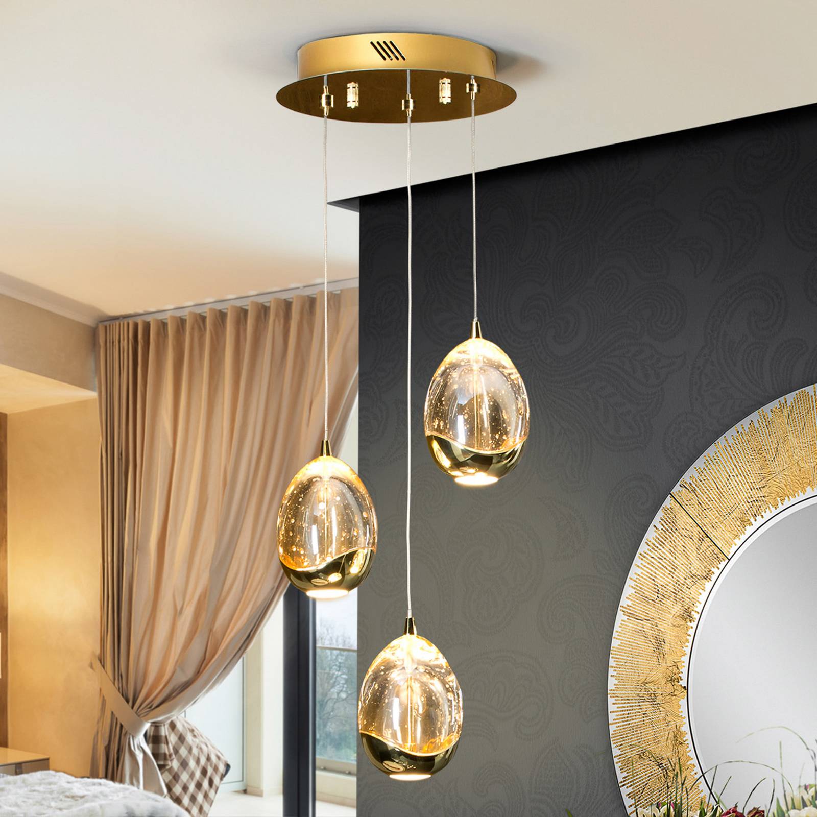 Schuller Valencia Lampa wisząca szklana Rocio, kremowy / amber, salon / jadalnia, metal