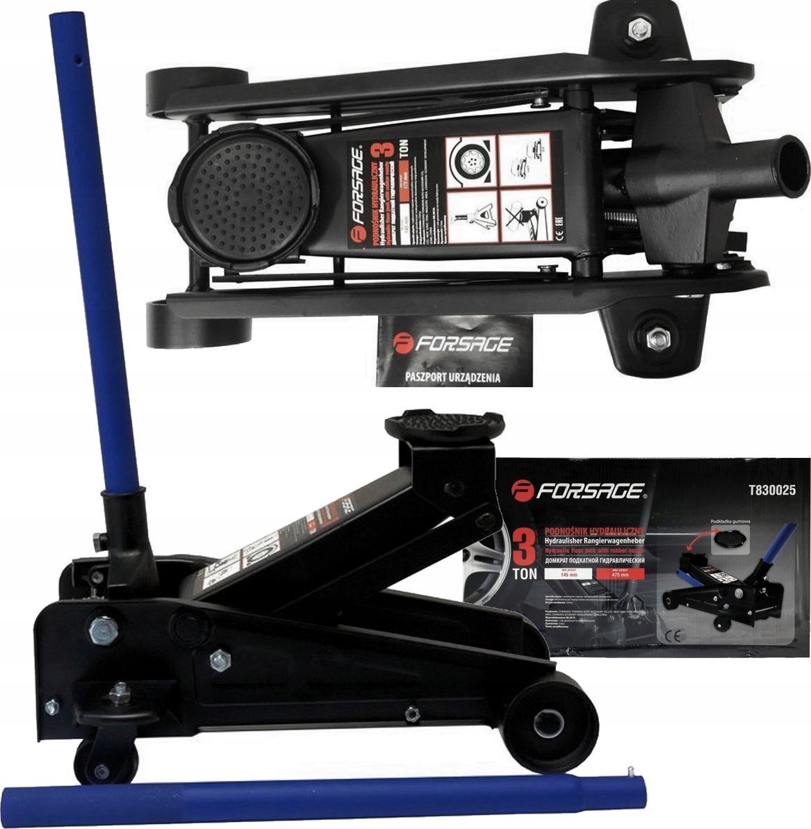 Forsage Podnośnik hydrauliczny 3t h min: 145mm ; h max: 465mm z gumą