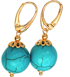 Piękne Kolczyki Howlit Turkusowy Złote Srebro