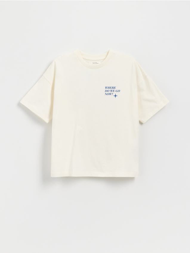 Reserved - T-shirt z nadrukiem - złamana biel