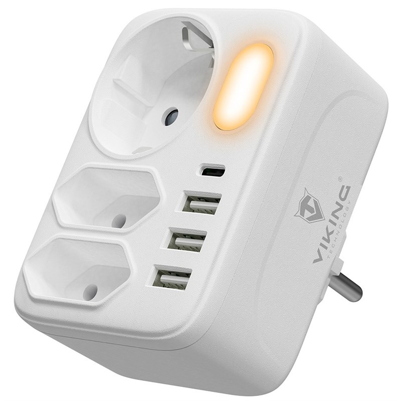 Gniazdo rozgałęźnika Viking AC34, 3x zásuvka, 3x USB, 1x USB-C