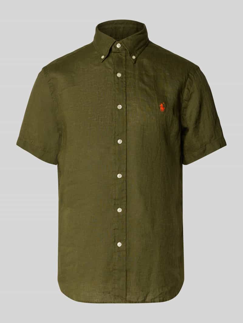 Koszula lniana o kroju custom fit z kołnierzykiem typu button down