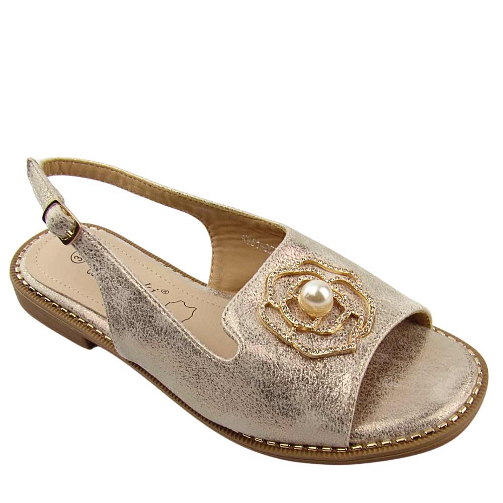 S.Barski KV51-057 sandały damskie z ozdobą comfort złote