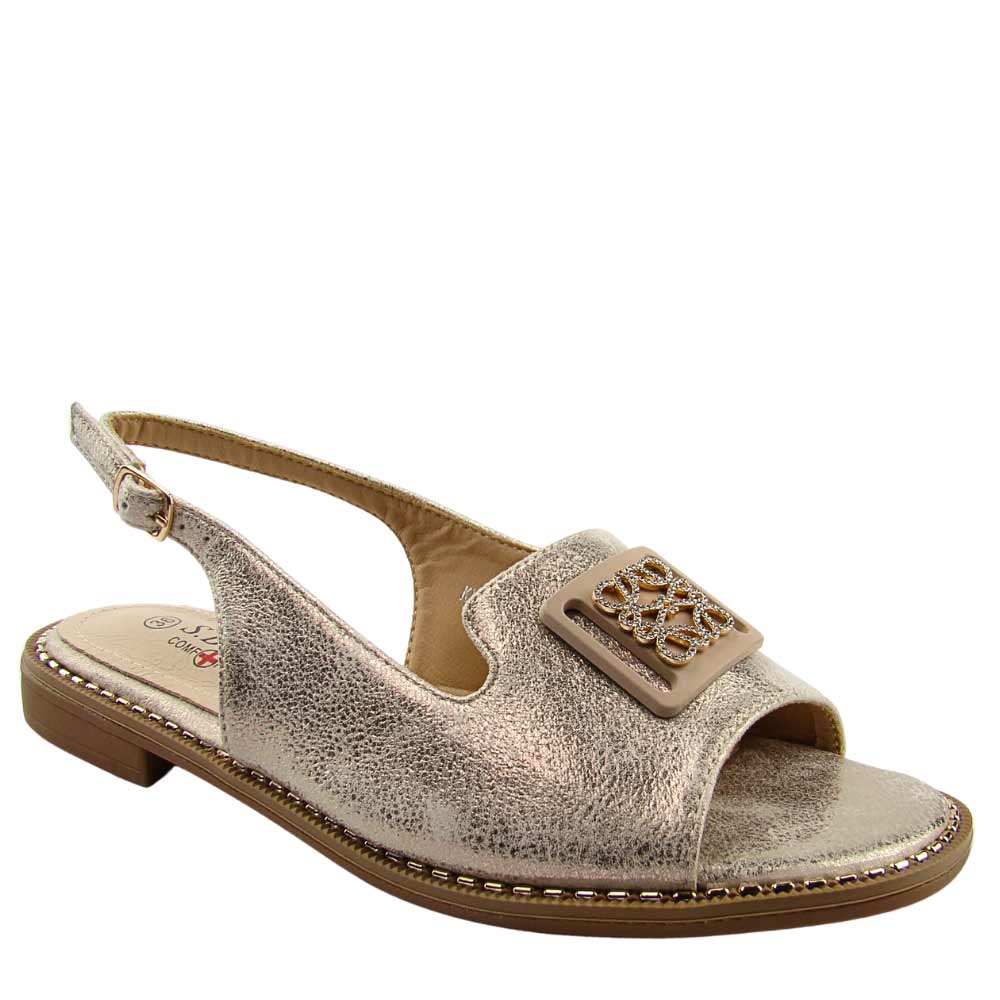 S.Barski KV51-082 sandały damskie z ozdobą comfort złote