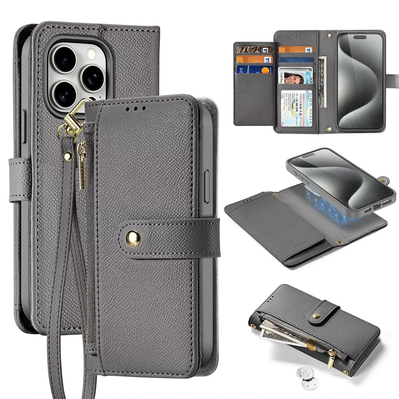 Etui skórzane Dux Ducis Lawa na iPhone 15 Pro Max z MagSafe - szare