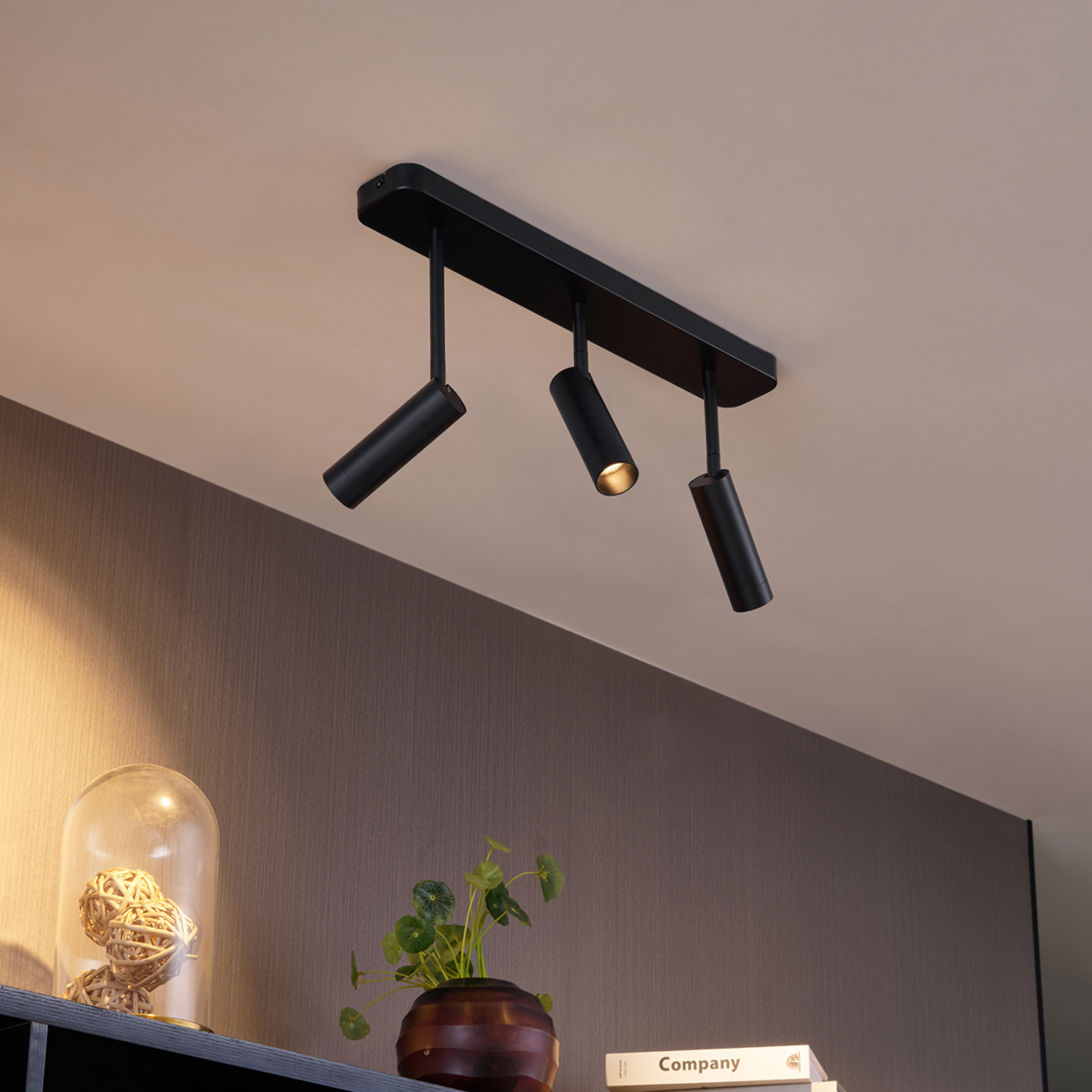 QAZQA Zaokrąglony reflektor sufitowy czarny GU10 35mm 3-punktowy regulowany - Kate