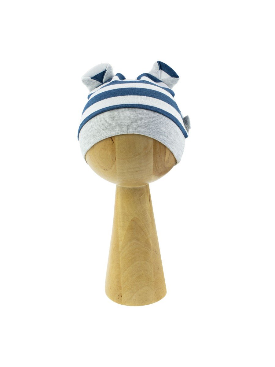 Niemowlęca czapka bawełniana w paski granatowa Nicol,r.62