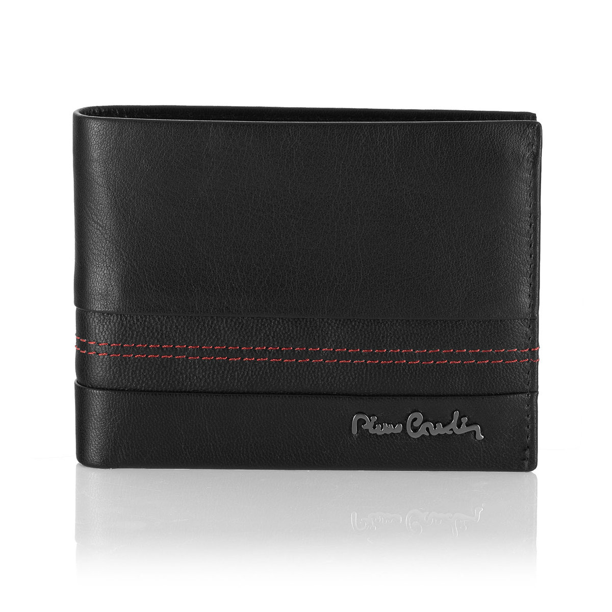 Skórzany portfel męski z przeszyciami Pierre Cardin TILAK97 8805 - czerwony