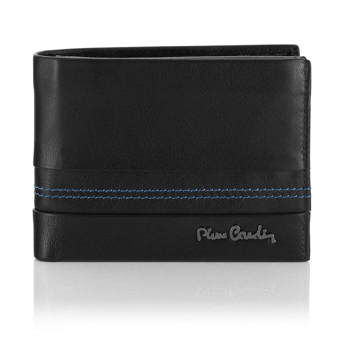 Skórzany portfel męski z przeszyciami Pierre Cardin TILAK97 8806 - niebieski