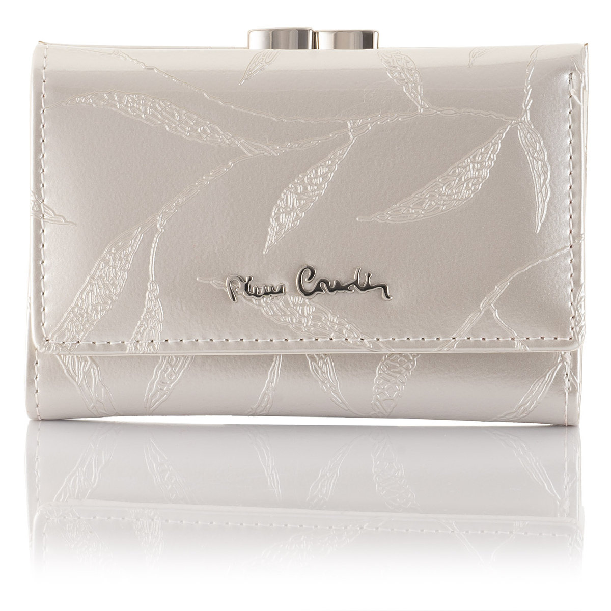 Portfel Damski Pierre Cardin zapinany na bigiel 02 LEAF 117 - Srebrny