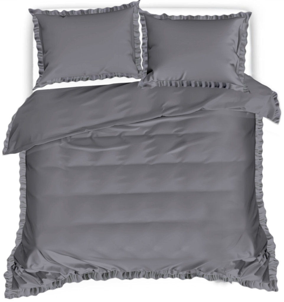 Pościel Bawełniana Z Falbanką 160X200 Szara Fbf 08
