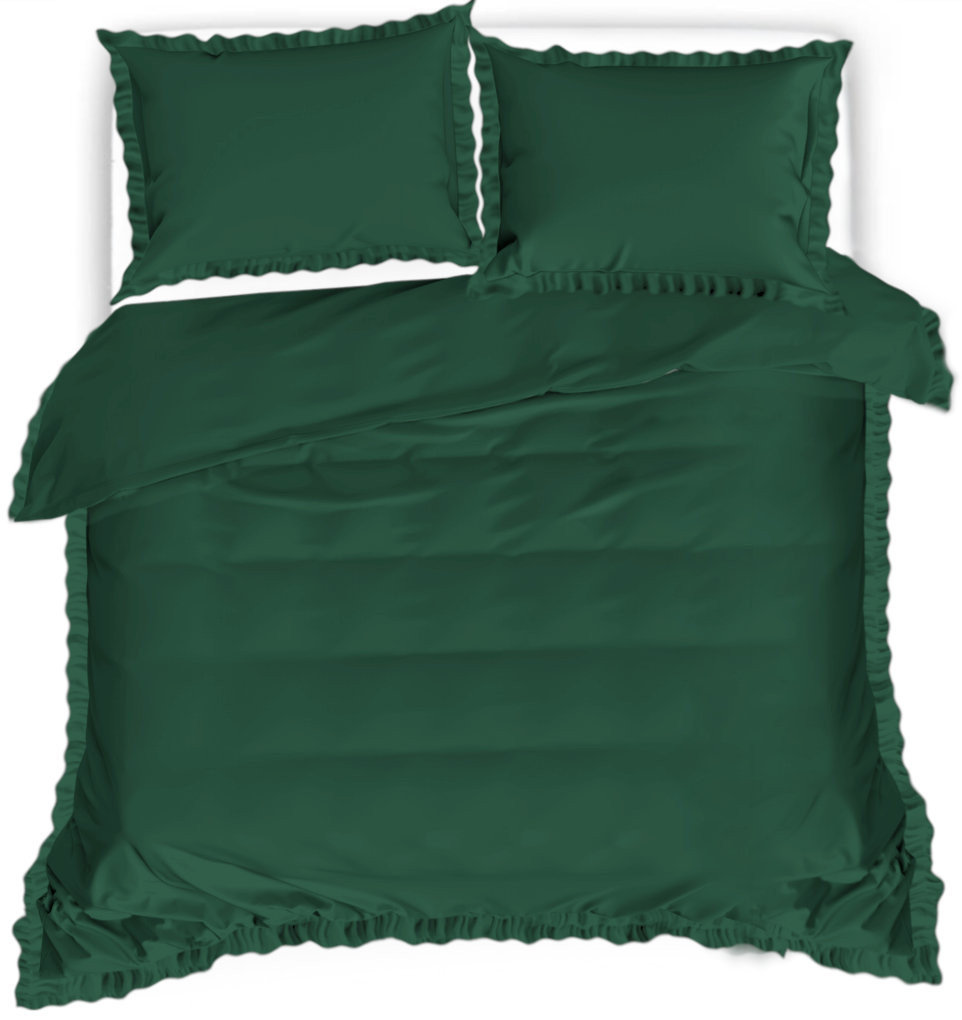 Pościel Bawełniana Z Falbanką 160X200 Zielona Fbf 02