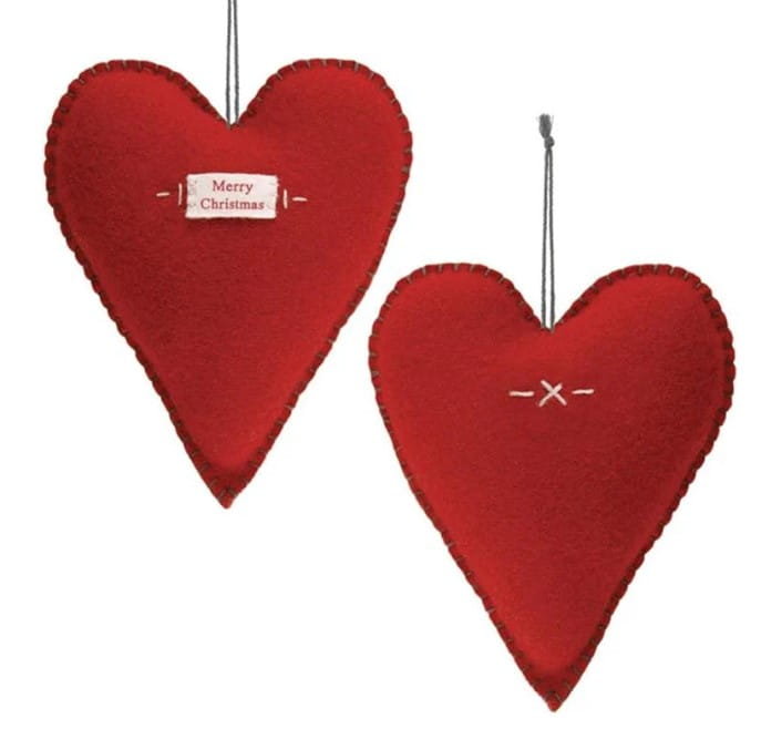 Duże haftowane serce czerwone Boże Narodzenia