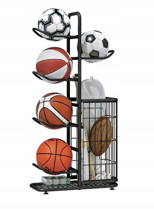 STOJAK NA PIŁKI NA 5 PIŁEK Z KOSZEM - piłka nożna, UCHWYT ORGANIZER prezent