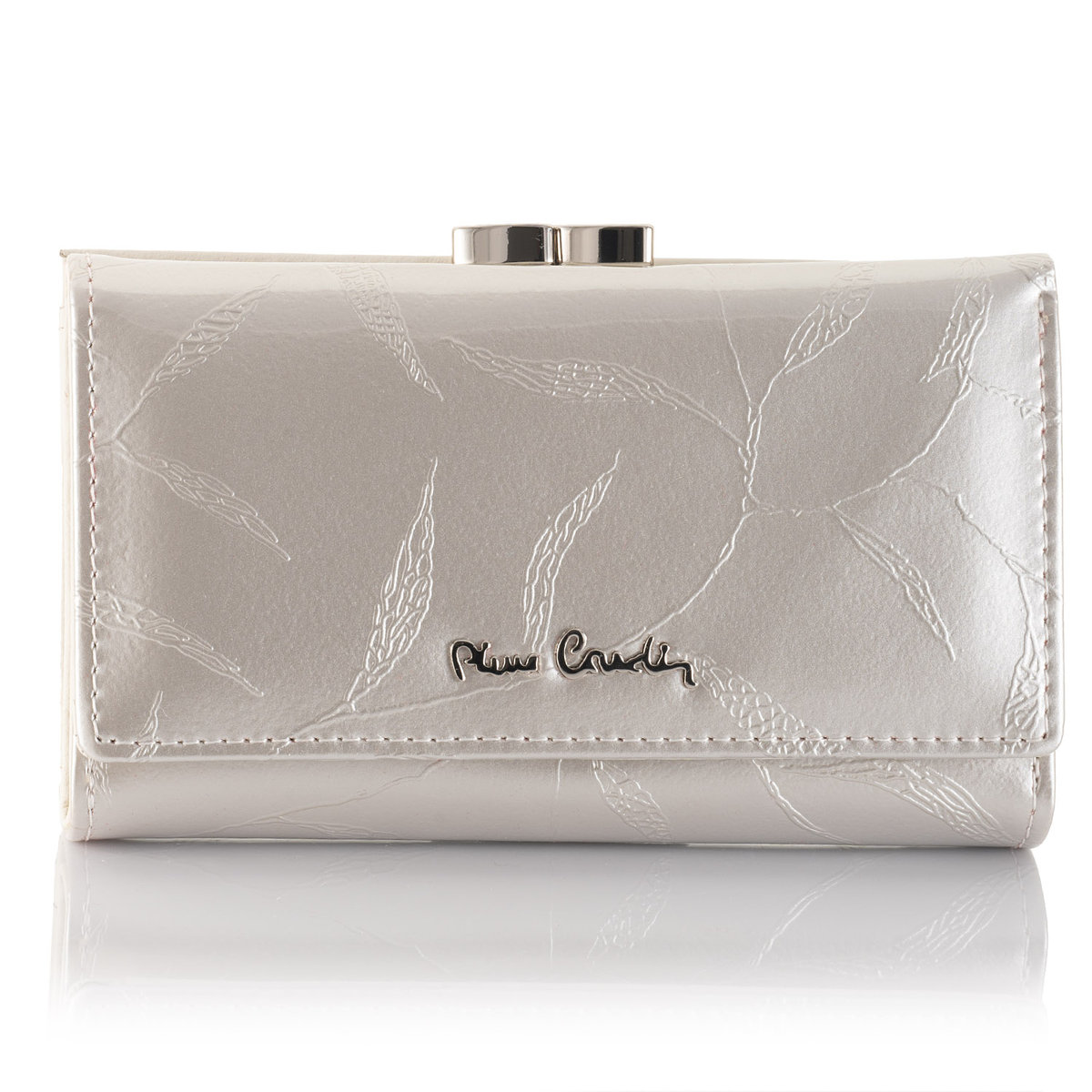 Portfel damski Pierre Cardin na zatrzask 02 LEAF 108 - Srebrny