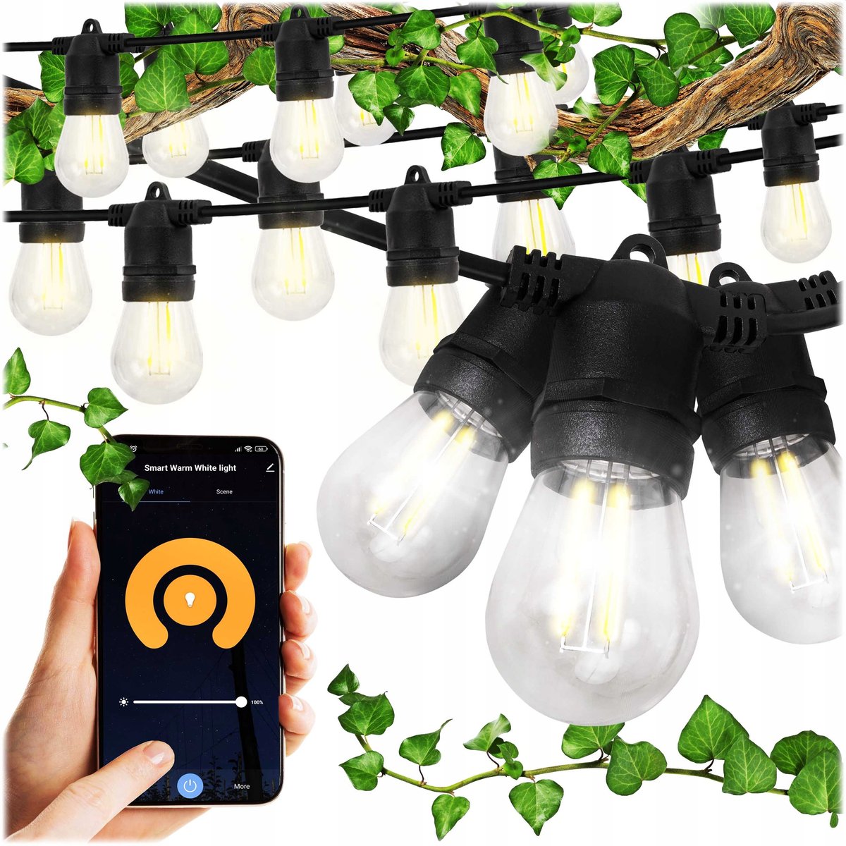 Girlanda ogrodowa świetlna 11m 18x LED żarówki E27 SMART wodoszczelna TUYA