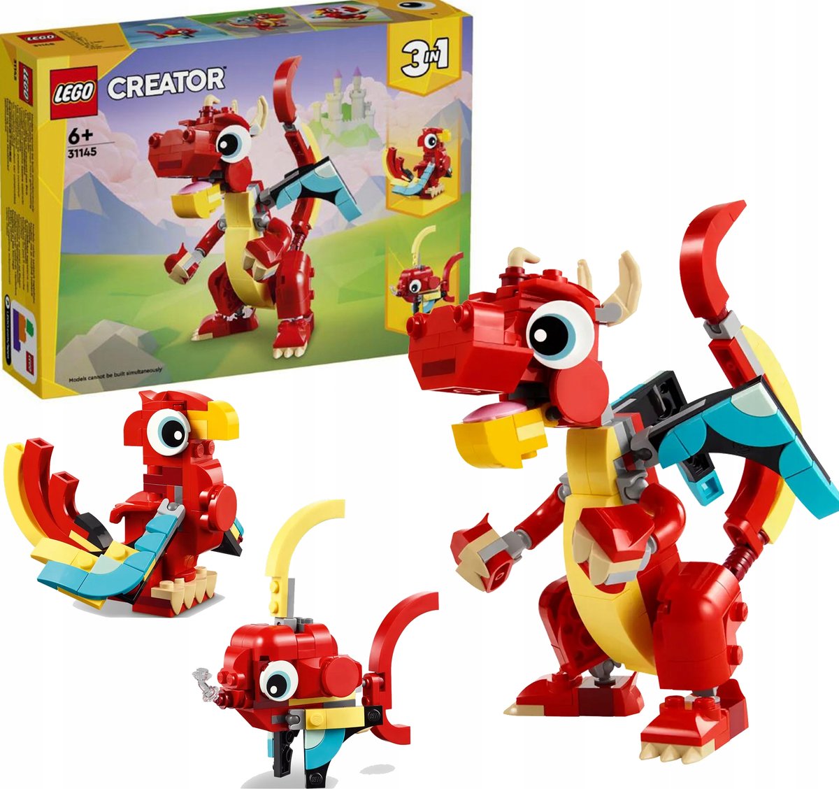 LEGO CREATOR 3 W 1 CZERWONY SMOK ZESTAW DO BUDOWANIA PREZENT NA ŚWIĘTA
