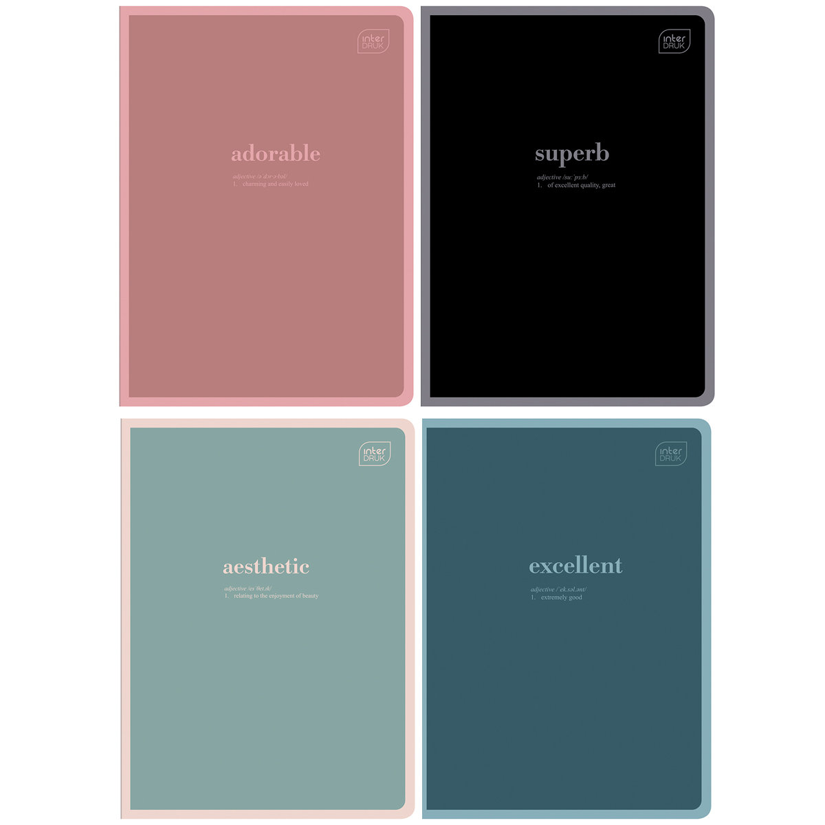 4X ZESZYT A5, 60 KARTEK, LINIA Z MARGINESEM, HYBRID WORDS INTERDRUK