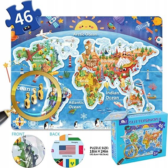 Puzle MiniWhale 46 szt. 3+ prezent manualny mapa urodziny komunia
