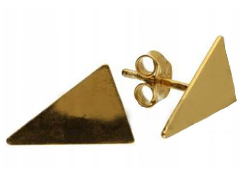 Srebrne kolczyki 925 pozłacane trójkąty gładkie geometryczne na sztyfcie S