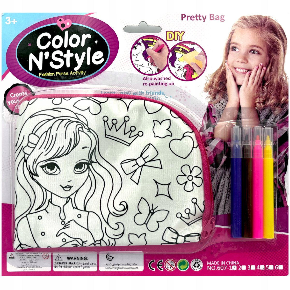 Piórnik do kolorowania we wzory księżniczka piórnik saszetka dla dziecka.