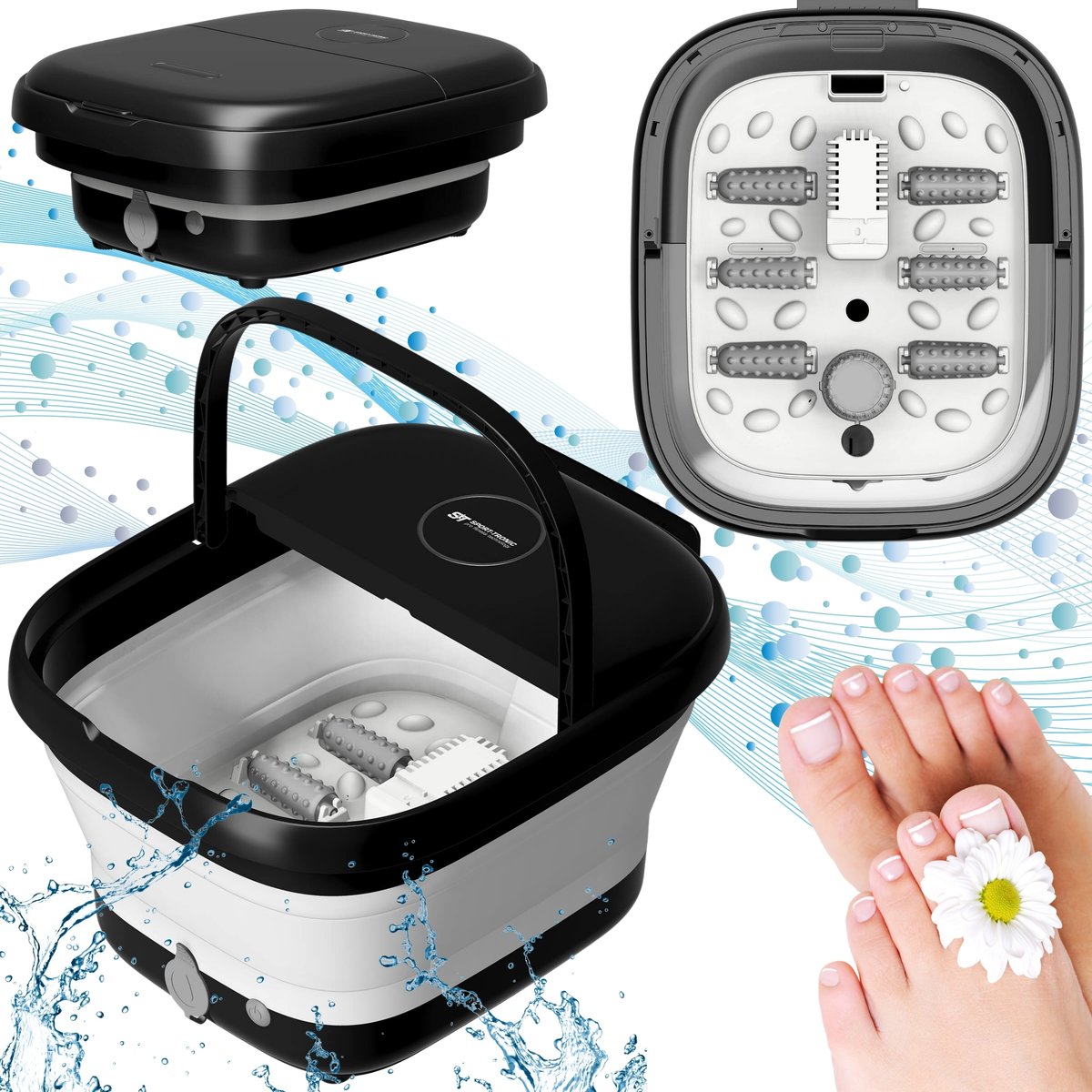 Wodny masażer do stóp z podgrzewaniem TurboTronic bąbelkami hydromasaż składany 41-45°c 500w