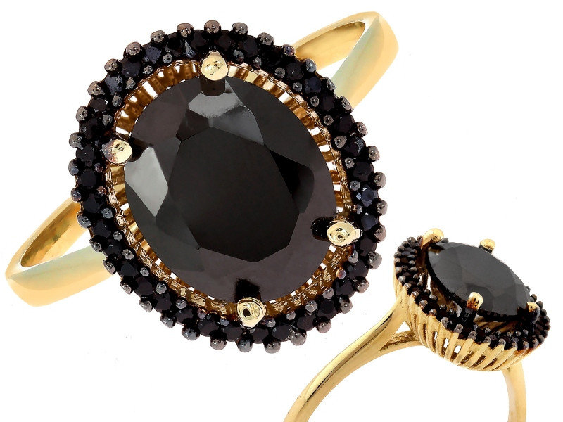 Pierścionek złoty 585 markiza z onyksem i czarnymi cyrkoniami s