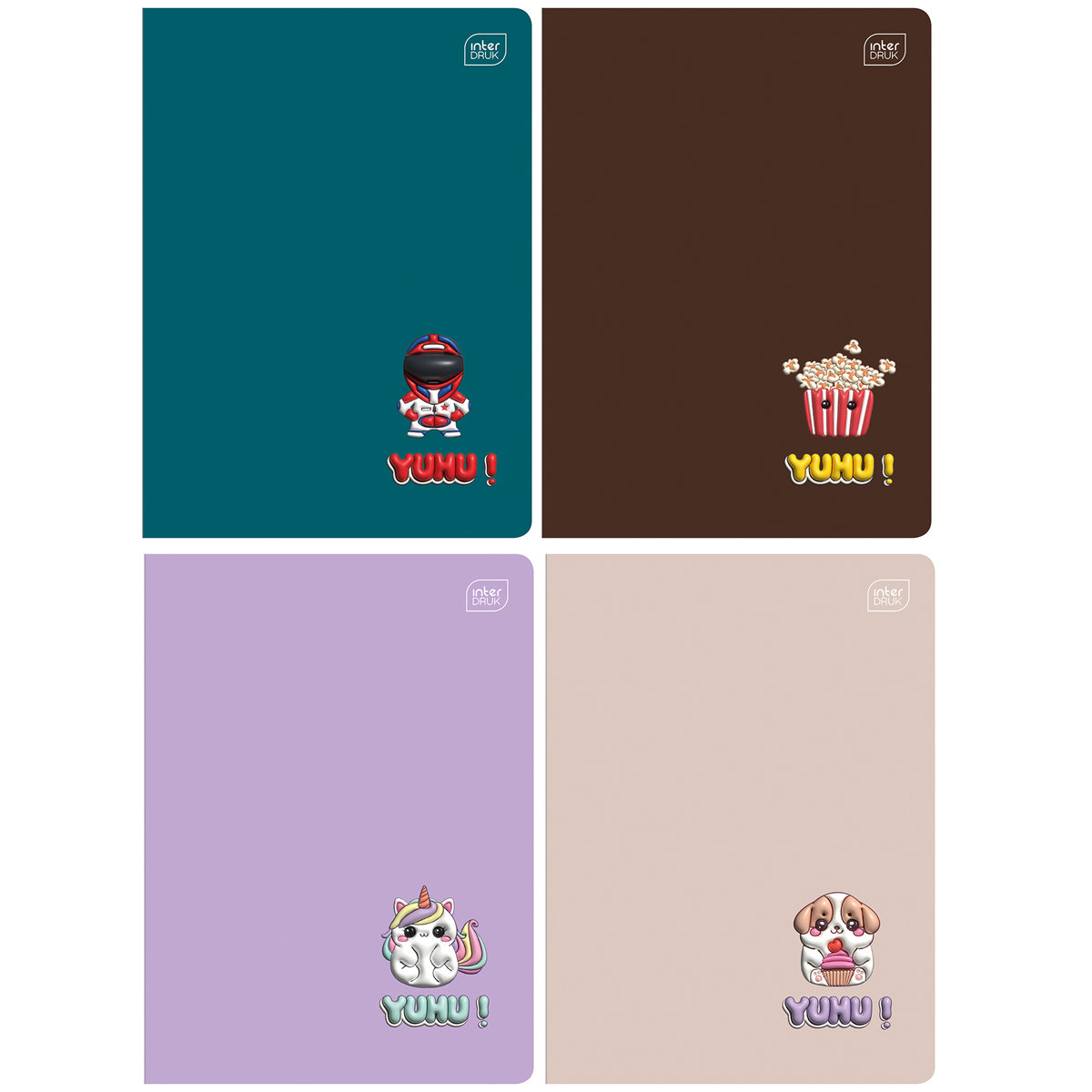 4 X ZESZYT A5, 32 KARTKI, KRATKA Z MARGINESEM, INTERDRUK YUHU