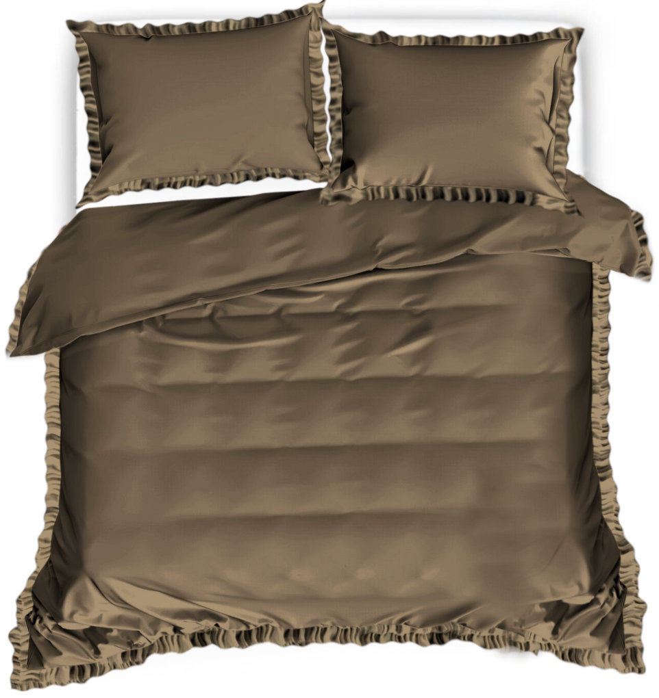 Pościel Bawełniana Z Falbanką 160X200 Brązowa Fbf 06