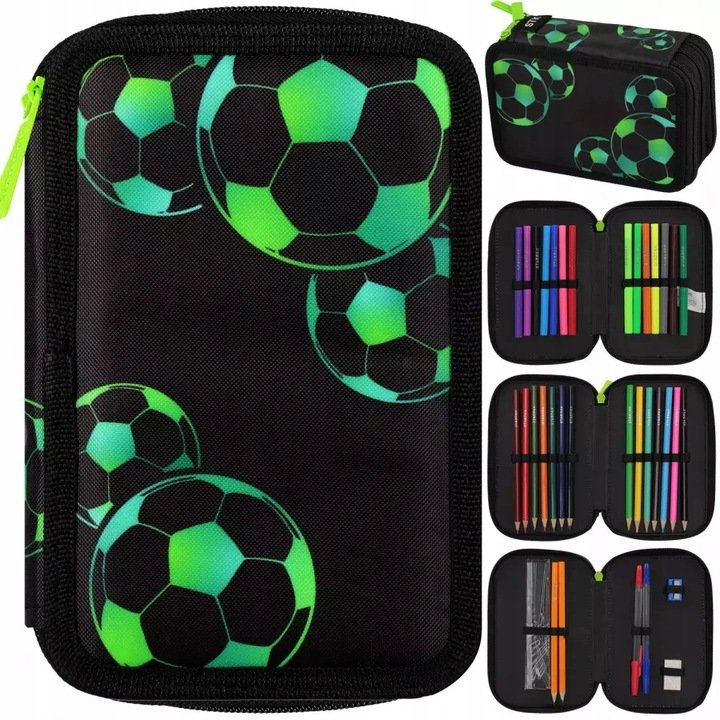 Starpak Piórnik Trzykomorowy z Wyposażeniem Football Green 553119