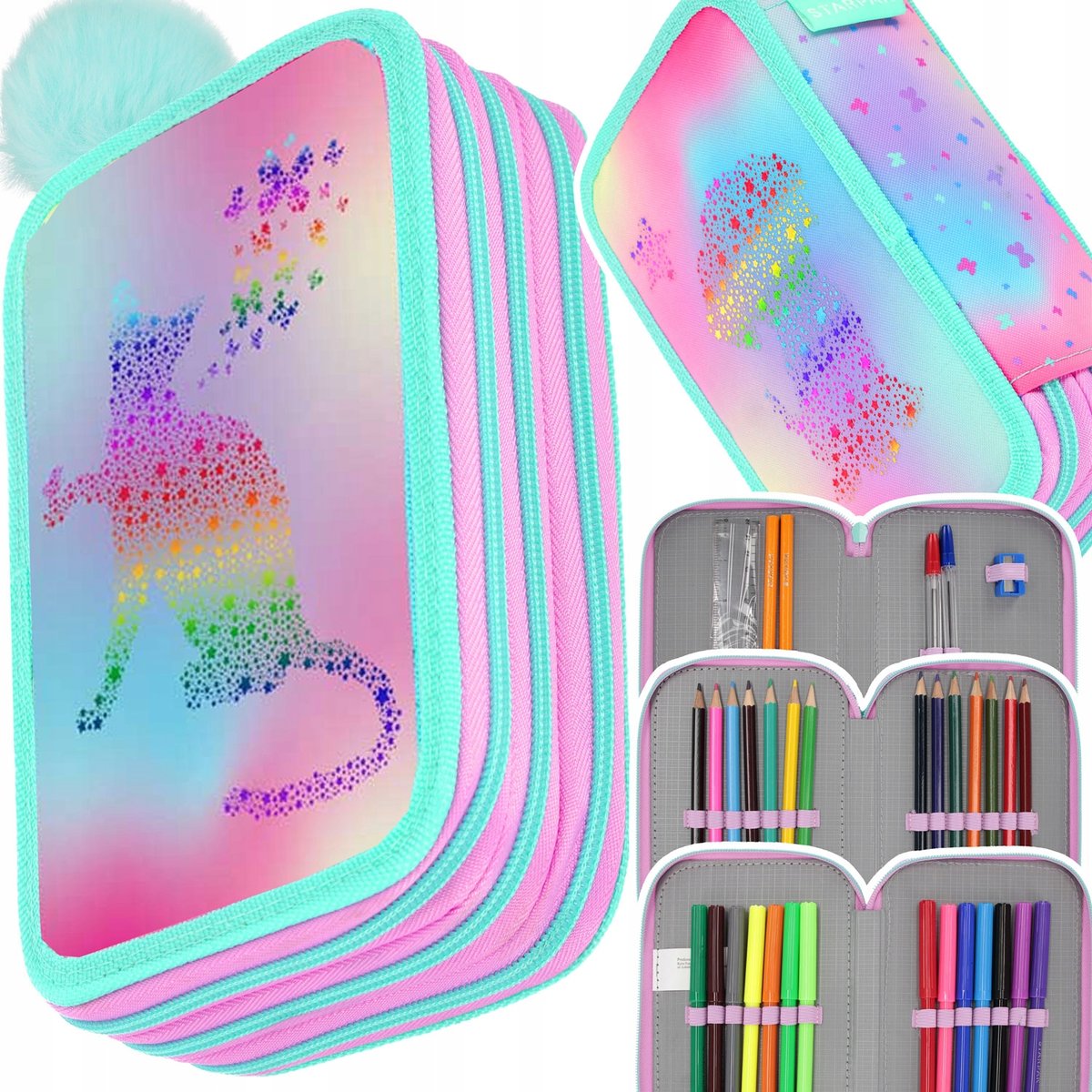 Starpak Piórnik Trzykomorowy z Wyposażeniem Ombre Kitty Doggy 553389