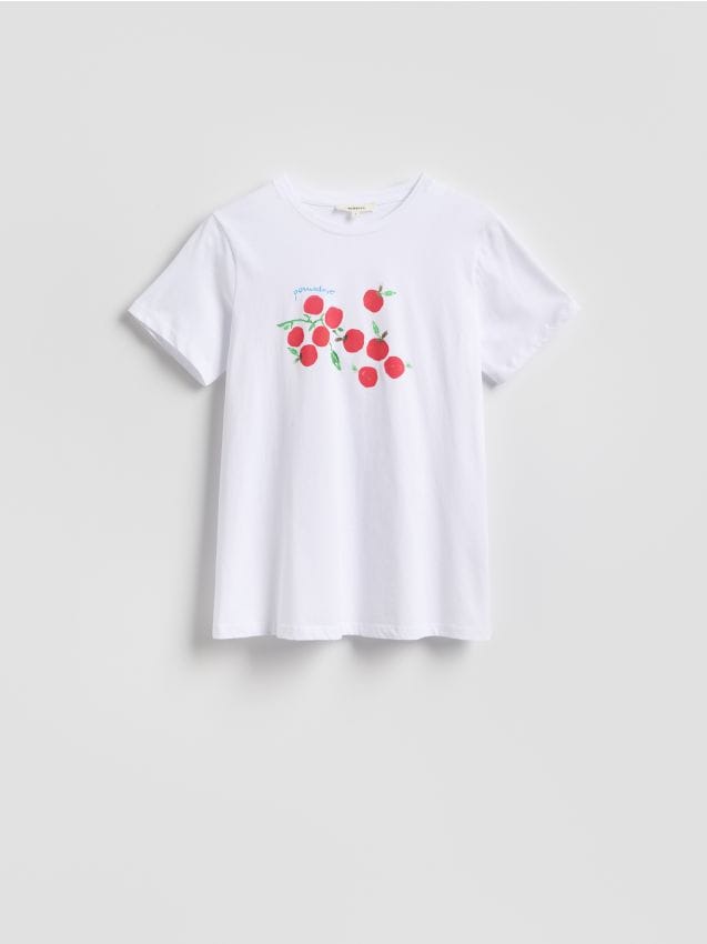 Reserved - Bawełniany t-shirt z nadrukiem - biały