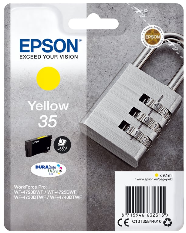 Epson Padlock C13T35844010 nabój z tuszem 1 szt. Oryginalny Standardowa wydajność Żółty C13T35844010