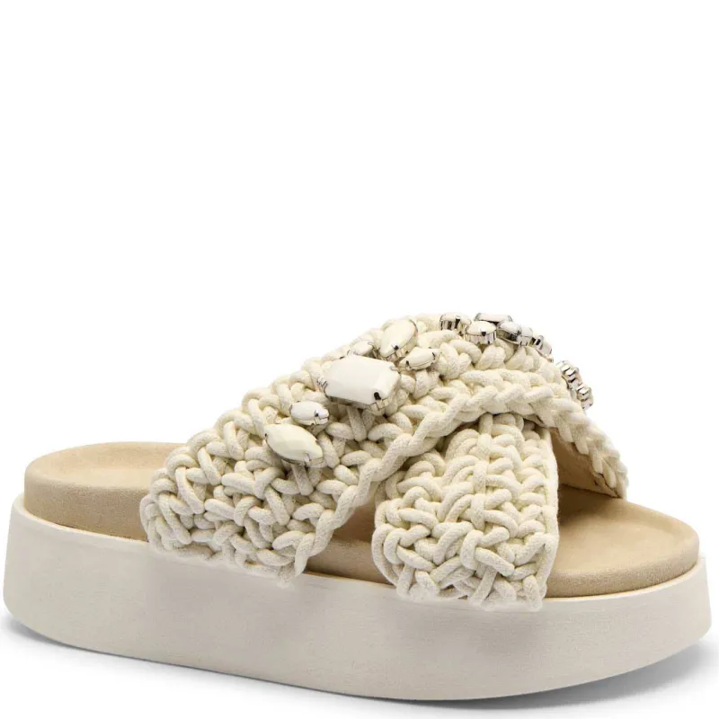 INUIKII Klapki WOVEN STONES PLATFORM z dodatkiem skóry