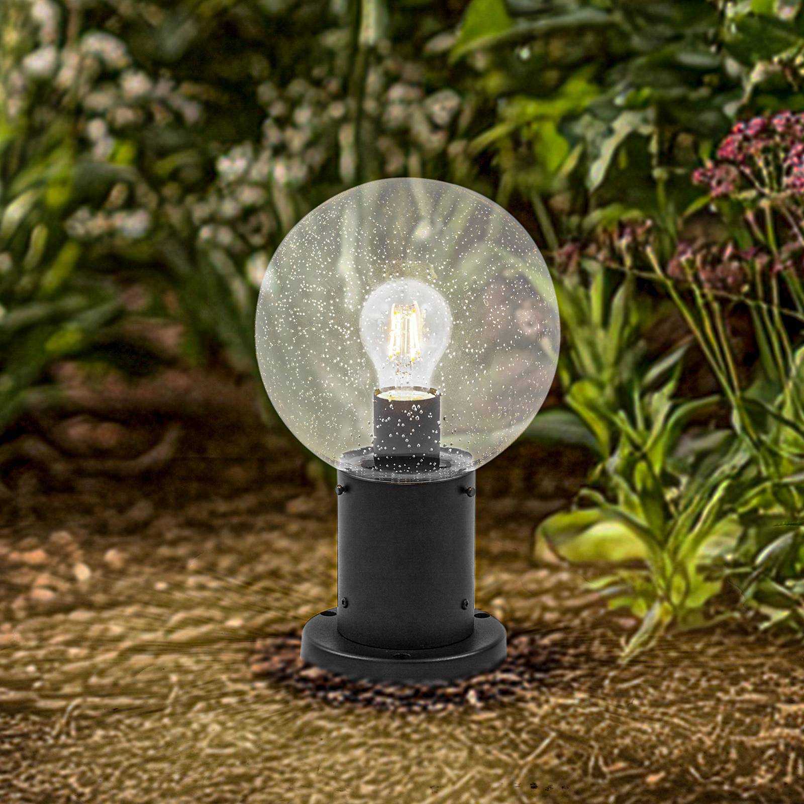 Słupek oświetleniowy Lindby Dangan, przezroczysty, wysokość 32 cm, szkło, metal