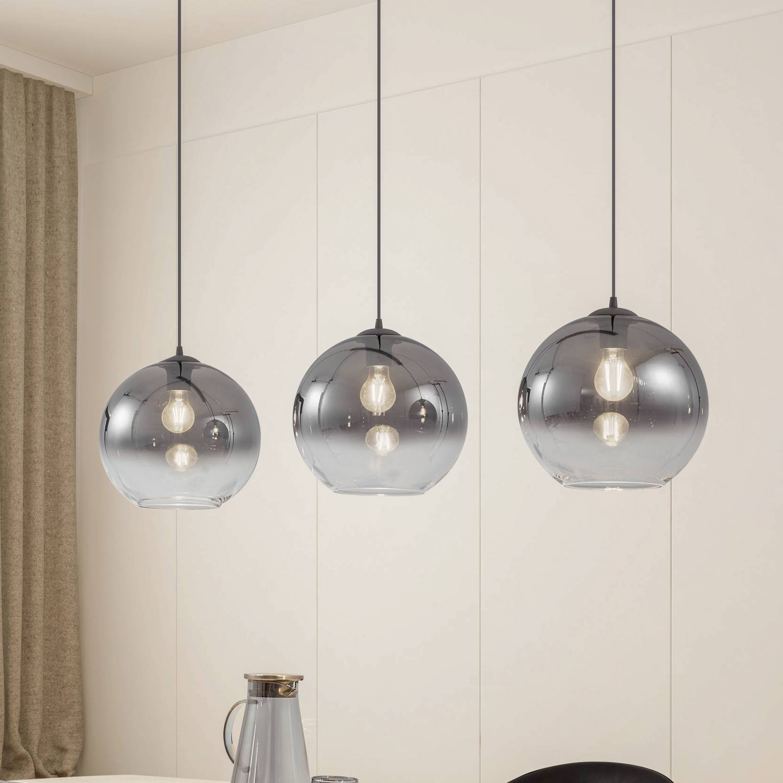 Lampa wisząca szklana Brillar Lucande, możliwość ściemniania, aluminiowy / szary / cynkowy, salon / jadalnia, szkło, nowoczesny