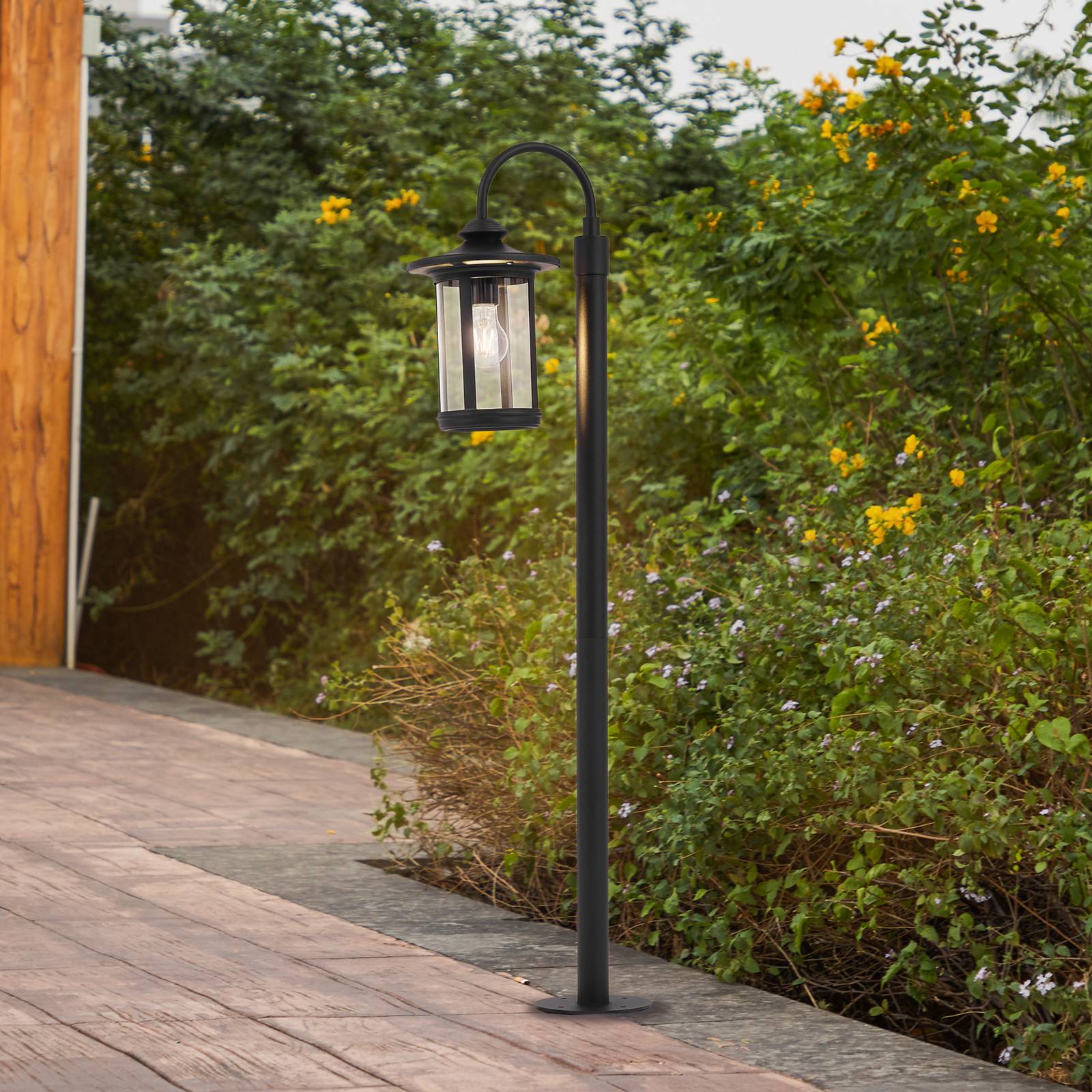 Słupek oświetleniowy Lindby Zayn, czarny, szkło, wysokość 109 cm