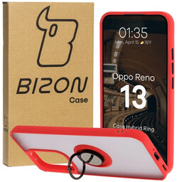 Bizon Etui z uchwytem na palec Case Hybrid Ring do Oppo Reno13, przydymione z czerwoną ramką