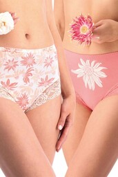 Figi damskie bawełniane (2pack) z wysokim stanem i subtelną koronką LPF 531 Key