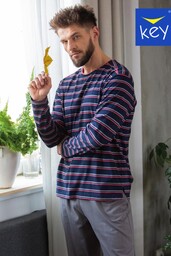 Piżama męska bawełniana z bluzką w paski MNS 038