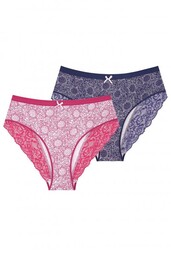 Figi damskie (2 pack) w kwiaty z koronką na pośladkach LPC 755