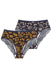 Figi damskie (2 pack) z motywem kwiatowym i koronką na pośladkach LPC 559
