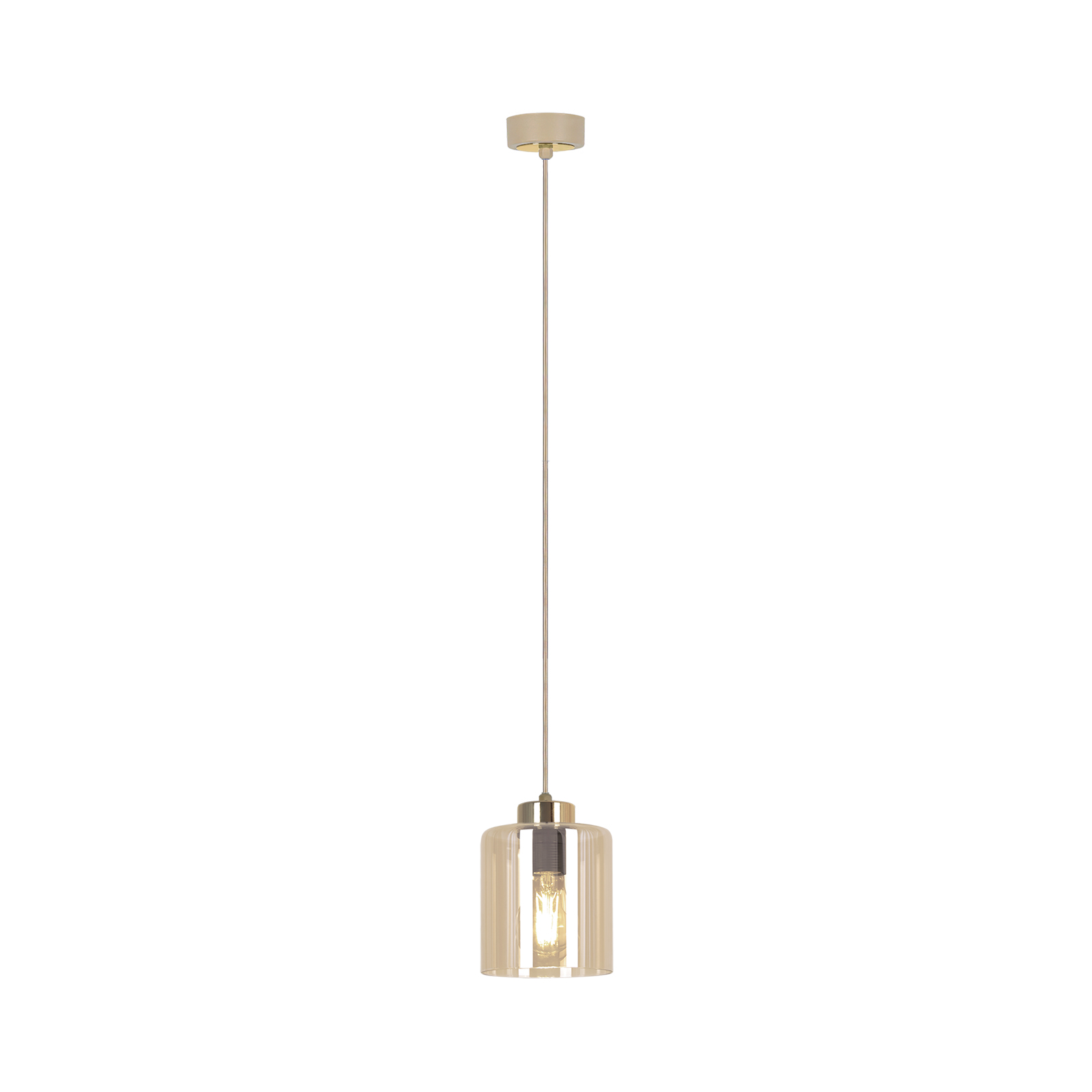 Beżowa lampa wisząca z kloszem i złotym detalem K-5810 z serii VANES