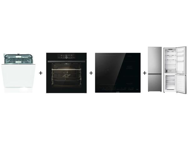 GORENJE GV673C62 + BPS6747A06BG OptiBake + GI6432BSCE + NRK418EES4 No Frost 179,7cm Srebrna Slim 55cm KitchenFit Szuflada CrispZone 255L
