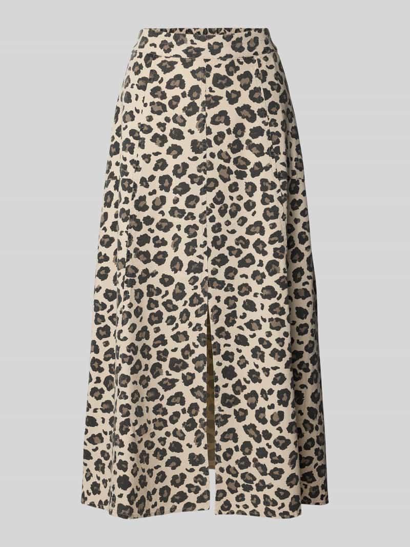 Spódnica midi z mieszanki wiskozy i lnu z rozcięciem